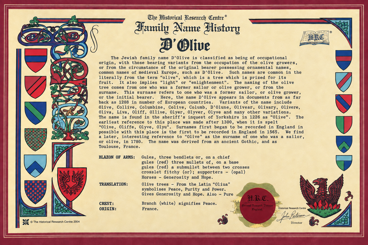 Vintage genealogy family name record document